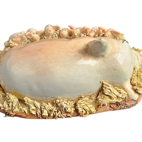 Vintage Original Ceramic Sculpture Basil‎ Matthews Mama w/Piglets Spaghetti Trim - Picture 4 of 9